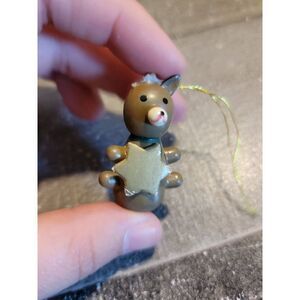 Vintage wooden AS IS Teddy Bear Star of David ornament Xmas decor